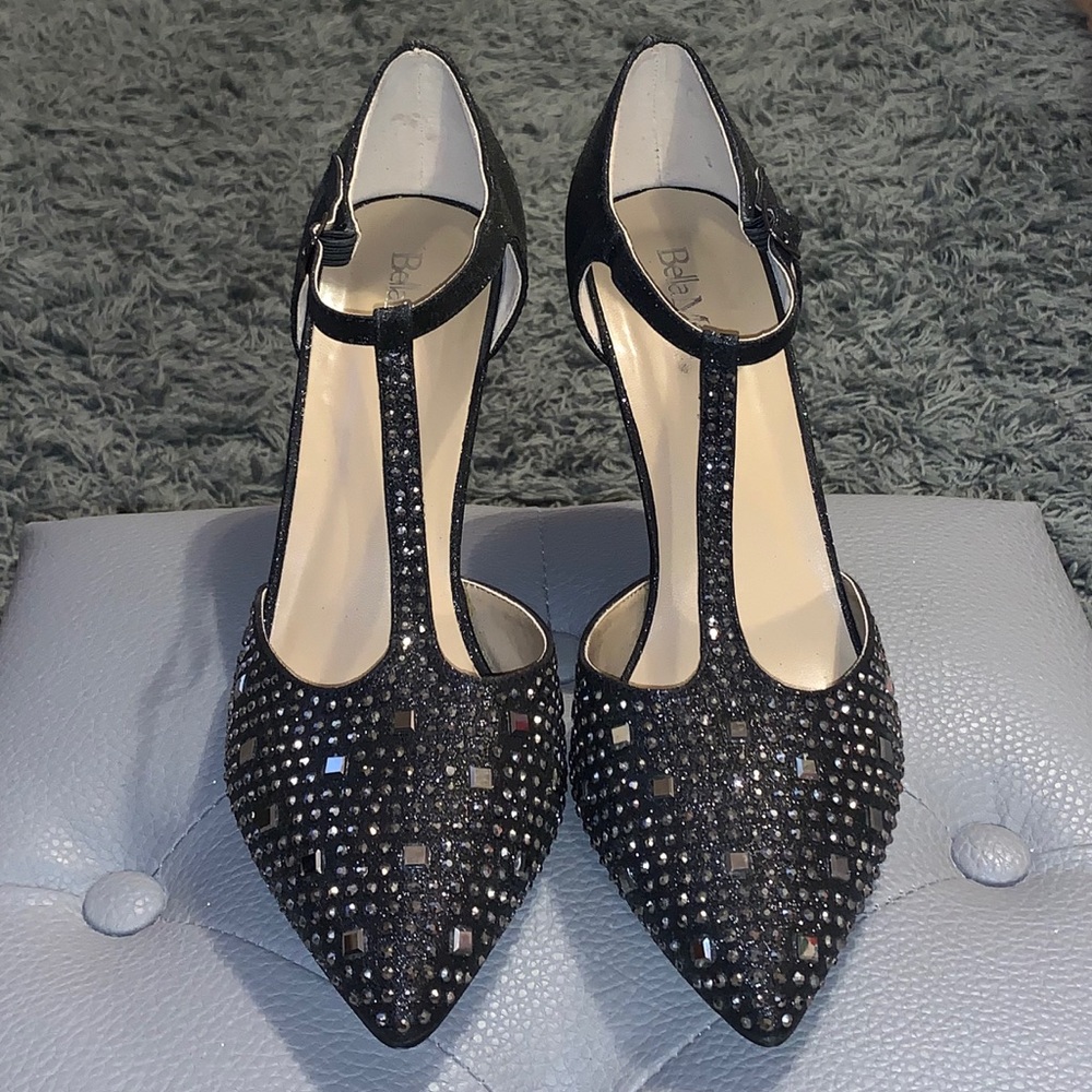 Black Studded T-Strap Pumps